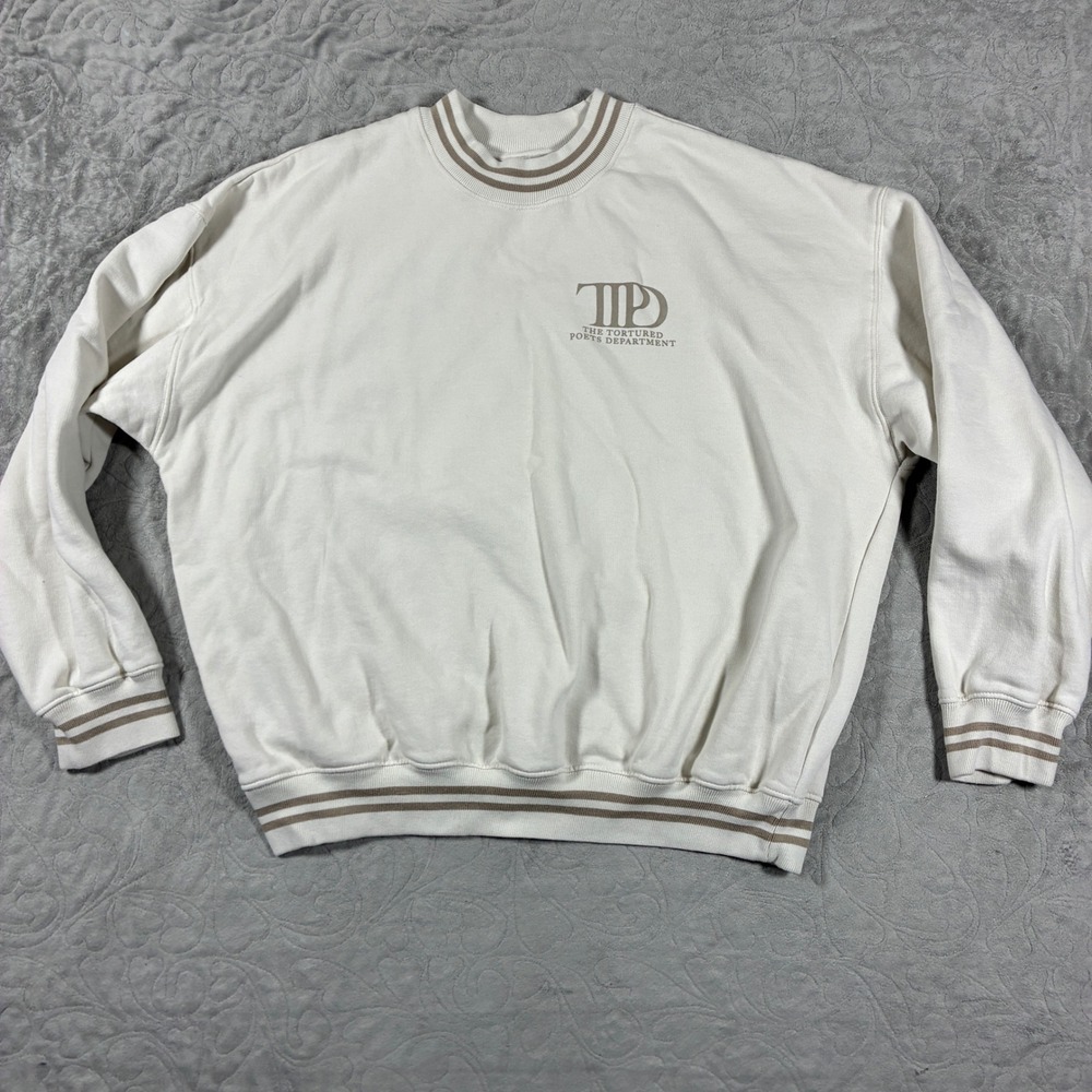 Taylor Swift Women The Tortured Poets Department Sweatshirt Size XL Cream Tan